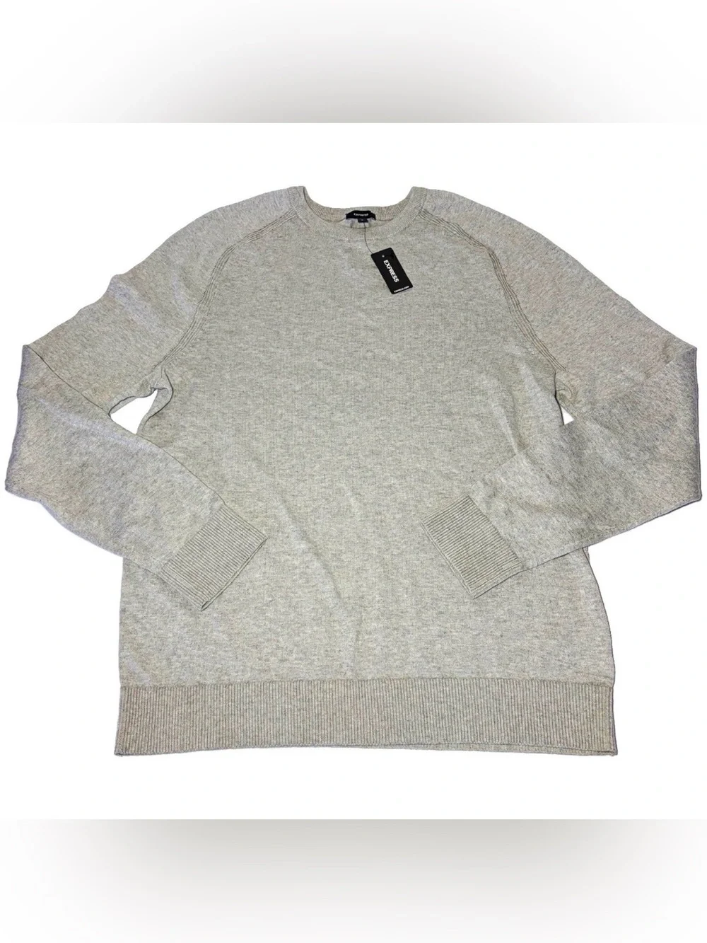 NWT Express Gray Solid 100% Cotton Knit Crew Neck Pullover Sweater Men's Size M